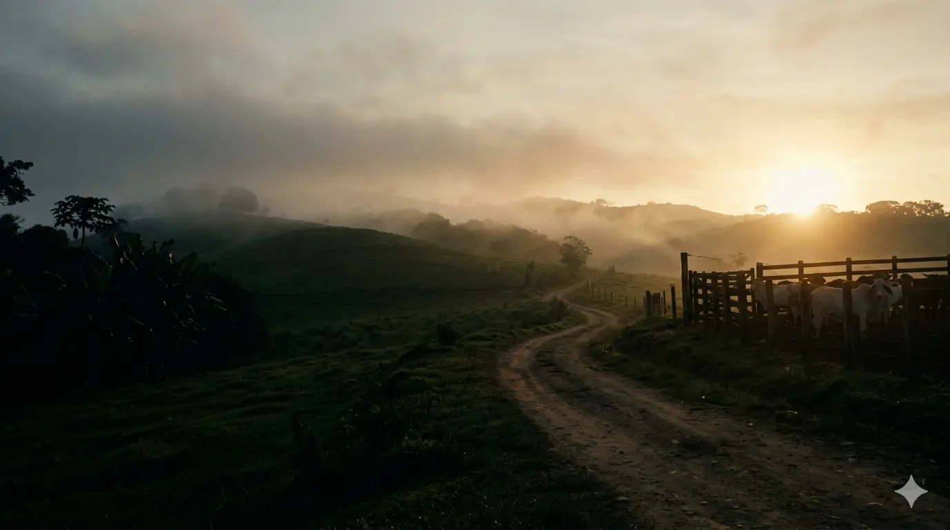 Camino de la finca al amanecer