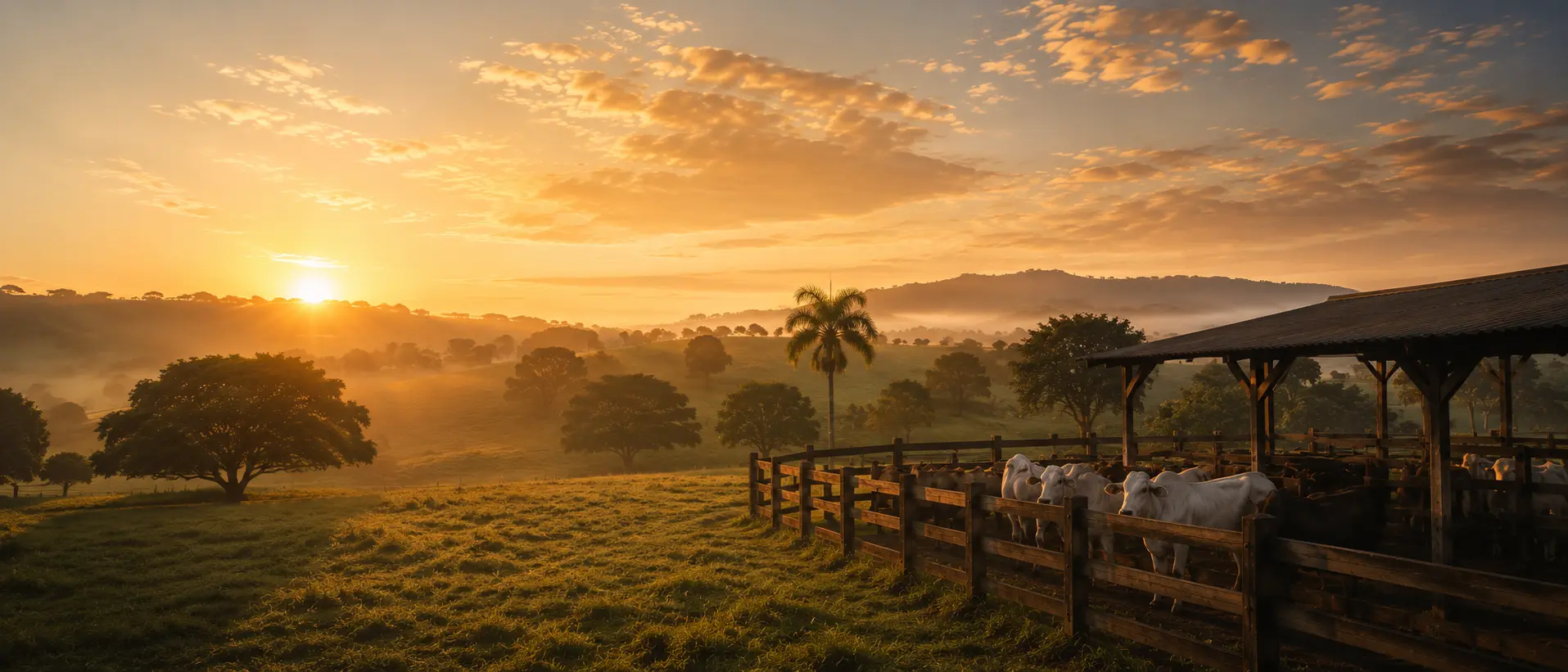 Amanecer en una finca ganadera